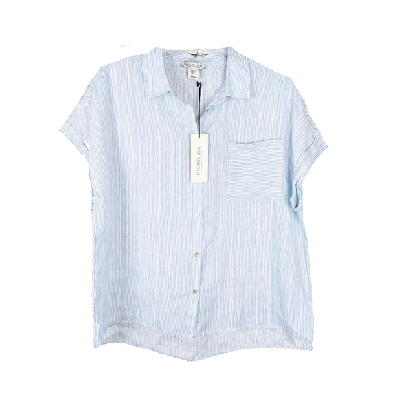 Rachel Zoe Tops - NWT- RACHEL ZOE LINEN PIN STRIPE SHORT SLV SHIRT